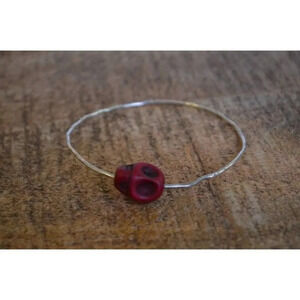 Vintage Red Skull  Bead on Sterling Silver Bangle